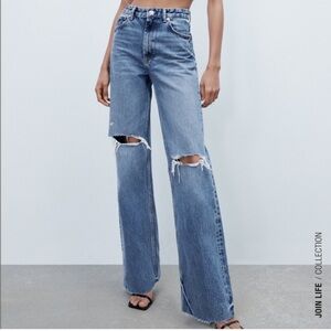 Zara Ripped Wide-Leg Jeans